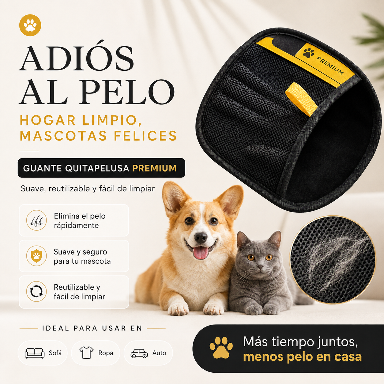 Guante Quitapelos para Perros y Gatos