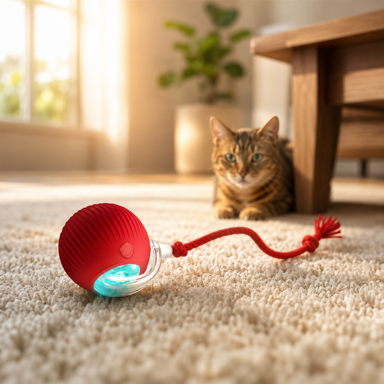 Pelota Interactiva Automática con Cuerda para Gatos y Perros